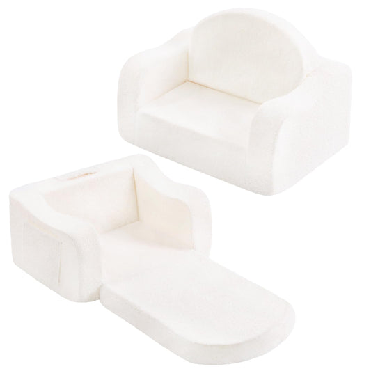 Welnow 2-in-1 Kids Sofa Chair, Convertible Toddler Chair Flip Out Children Sofa Chair with Wave Armrests Folding Kids Play Sofa with Side Pockets & Removable Cover Armchair for Girl or Boy