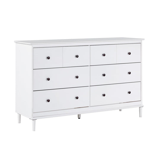 Walker Edison Modern 6-Drawer Solid Wood Dresser Bedroom Storage, 57 Inch, White