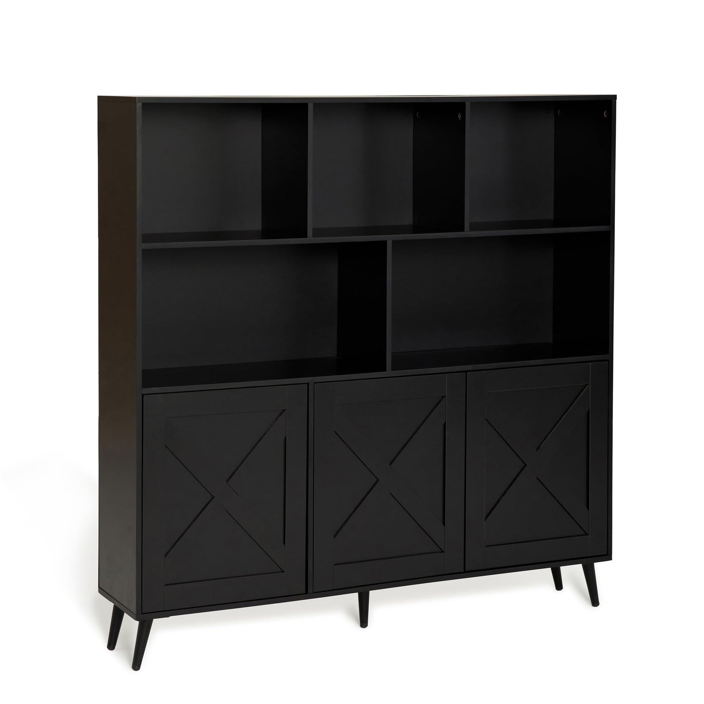 VitoEone Bookcase, Tall Bookshelf Bookcase with Doors, Book Shelves Book Shelf for Bedroom, Black Bookshelf Cabinet with Storage, Book Cases Display Cabinet Bookshelves for Home Office, Living Room
