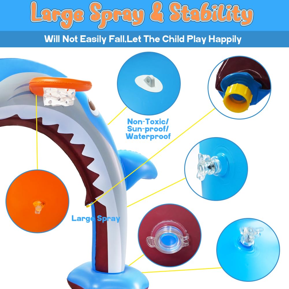 11Ft Inflatable Shark Sprinkler, Large Shark Arch Sprinkler Toys for Summer Outdoor Backyard Yard Lawn, Perfect Inflatable Shark Sprinkler Water Park Toy Games for Boys Girls