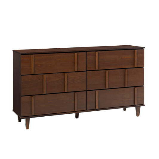Walker Edison Contemporary Detailed 6-Drawer Solid Wood Dresser, 60 Inch, Walnut