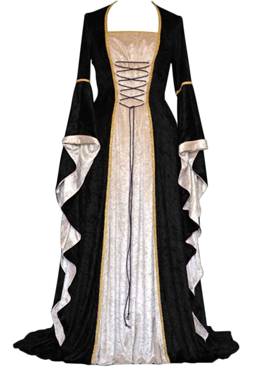 YEAXLUD Womens Renaissance Medieval Costume Dress Lace up Irish Over Long Dresses Cosplay Retro Gown S-5XL (S, Black)