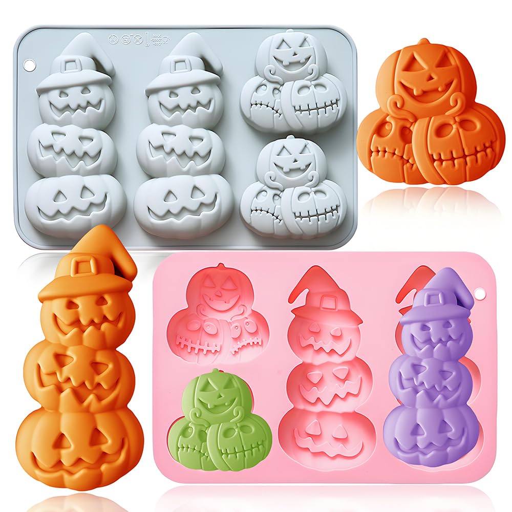 2 Pack Pumpkin Chocolate Molds 2 Different Shapes Pumpkin Silicone Molds for Aromatherapy Candles Chocolate Candy Gummy Crayon Soap Cake Cupcake Topper Decorations for Halloween Harvest Party Props