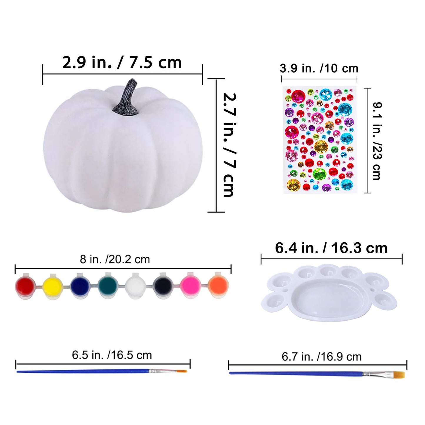 Winlyn 16 Sets 3" DIY Fall Pumpkin Painting Kits Paint Your Own Pumpkins White Foam Craft Pumpkins with Jack-O-Lantern Face Stickers for Classroom Thanksgiving Halloween Decor Holiday Party Activities