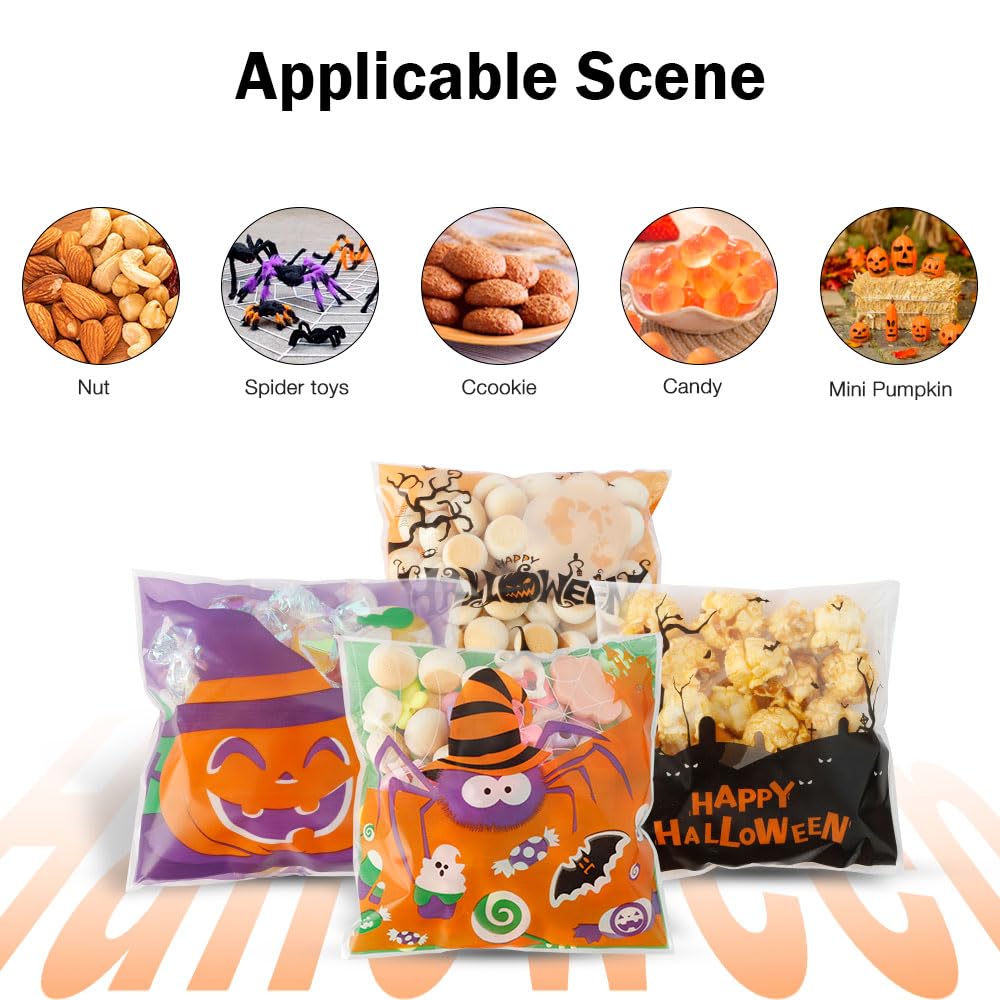 100 PCS Halloween Treat Ziplock bags(4x4 Inch) Self-sealing Candy Cookie Goodie Goody Small Gift Wrap Bags for Halloween Party Favors Supplies Decorations Spider Web Bat Pumpkin Pouches Table Decor