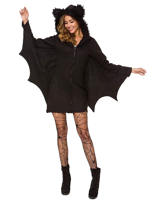 YAOBAOLE Halloween Costume for Women Bat Cozy Black Animal Adult Cosplay Vampire Zipper Dres L