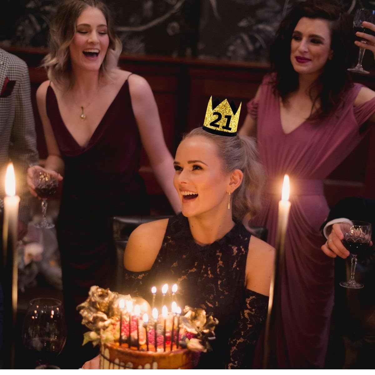 21st Birthday Crown Hat Gold Black Sequin Party Crown, Happy 21 Years Old Bday Decorations Twenty-one Cap Party Outfit Gifts Photo Booth Props Supplies Ideal Him Her Men Women Party Favors Decors