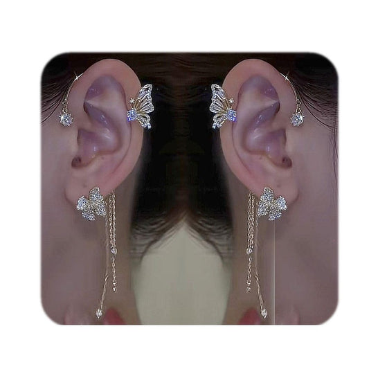 2PCS Butterfly Ear Cuffs Earrings Zircon Earrings Butterfly Ear Wrap No Piercing Eae Cuff Clip On Earrings For Women Jewelry (BB1600-GD)