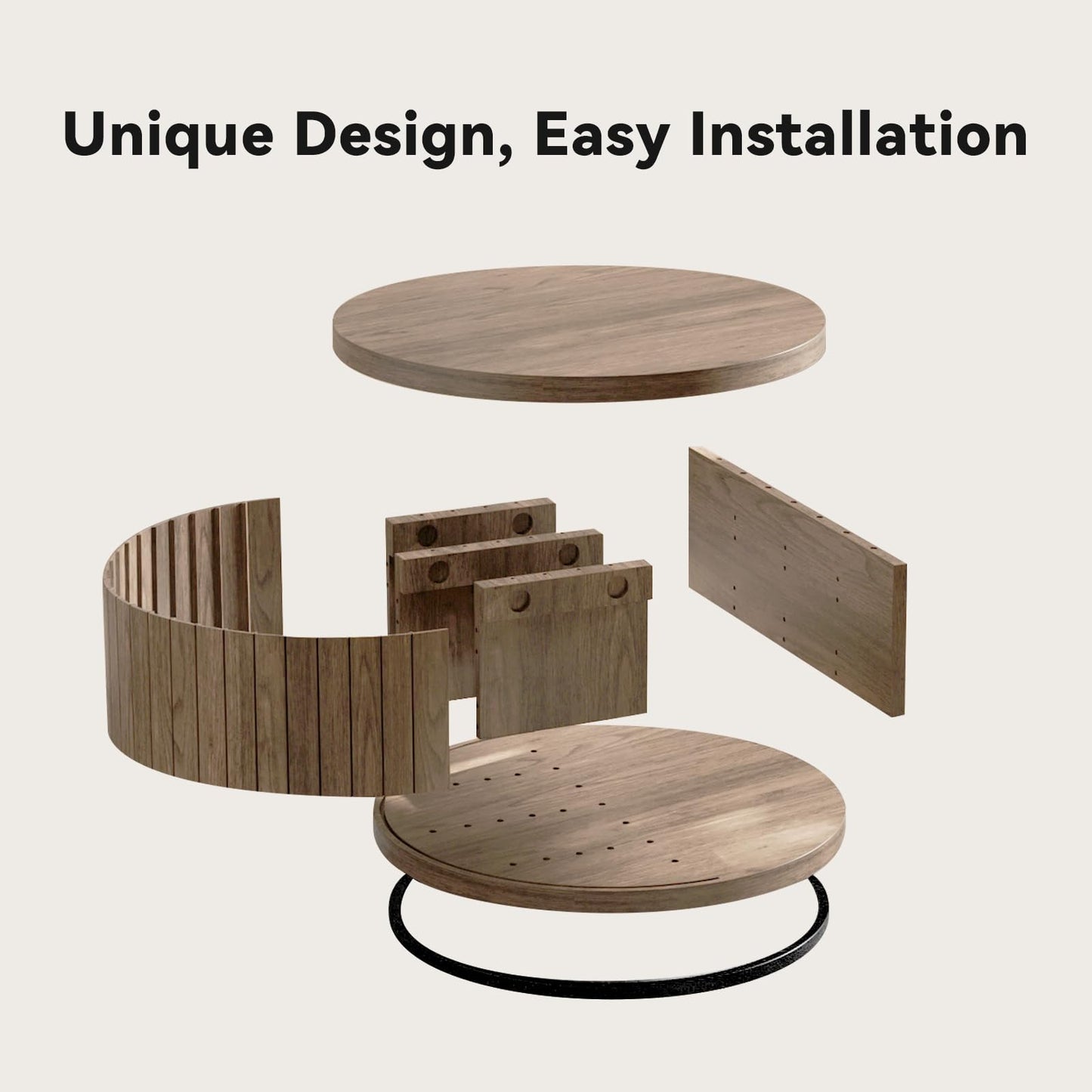 31-Inch Round Wood Center Tea Tables with Shelf for Living Room, 2-Tier Fluted Coffee Table with Circle Wooden Tabletop and Open Shelves for Home Apartment Small Spaces, Natural Oak