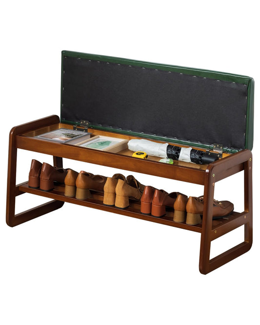 ABAMFUR Shoe Rack Bench, Solid Wood Entryway Bench with Flip-Open Storage Box for Entry, Hallway (Green-39.4")