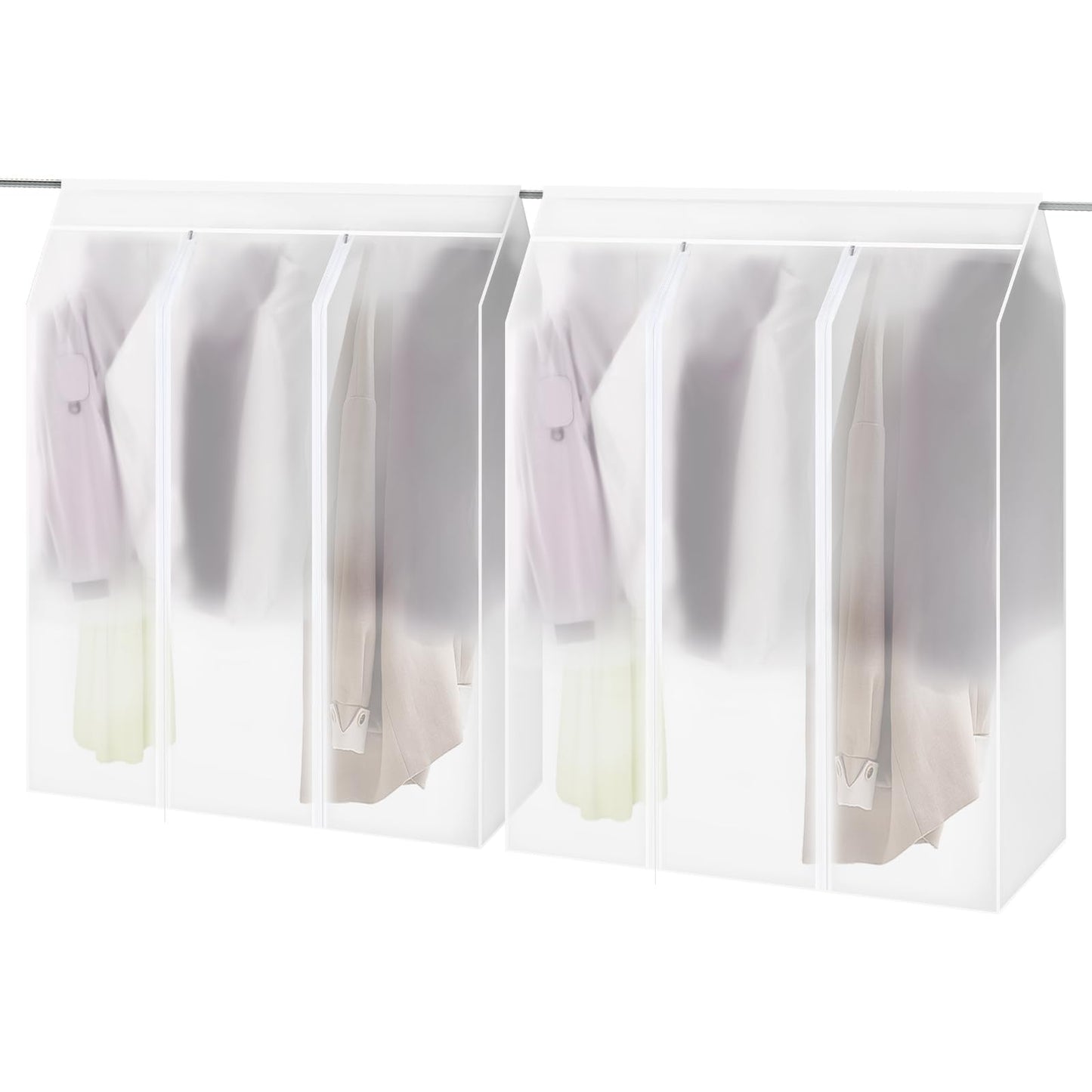2 Pack 50'' Garment Rack Cover with Zipper, Large Translucent Frosted Garment Bags for Hanging Clothes, Open Closet Cover Clothing Storage Bag for Hanging Dress, Coat, Shirt, Suit