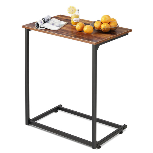 WLIVE C-Shaped End Table, Small Side Tables for Sofa, Wide Couch Table That Slide Under, Laptop Snack Table for Living Room, Bedroom, Home Office, Retro Brown