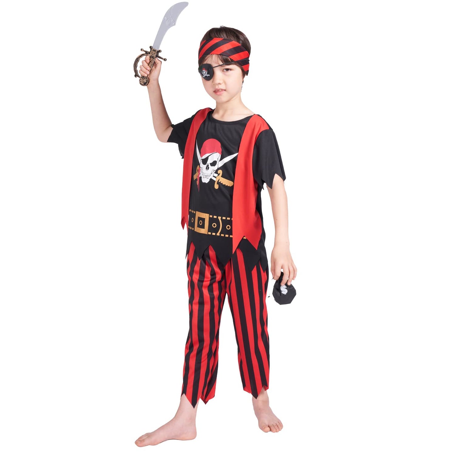 Wizland Children's Pirate Costume 8pcs Deluxe Pirate Costume for kids 5-6years