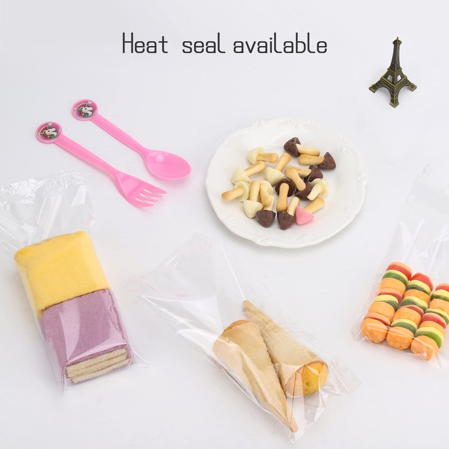 600pcs Cellophane Bags Set - 300pcs Long Clear Treat Bags, 300pcs Colors Twist Ties for Gifts, Party Favors