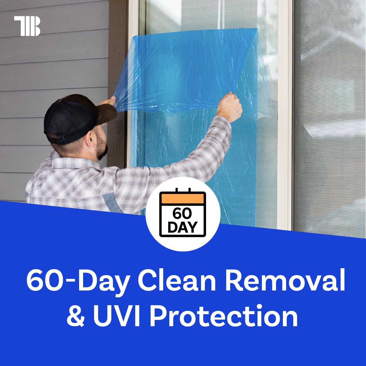 Window Protection Film, 24 inch x 600 feet, Made in The USA, Strongest and Most Durable Window Protection Film for Construction, Blue Self-Adhesive Temporary Glass Protection Tape