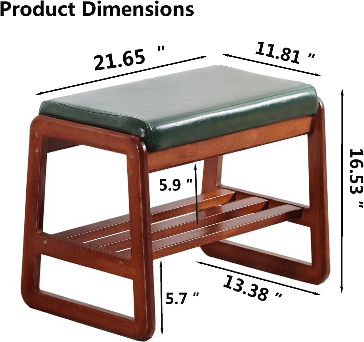 ABAMFUR Shoe Rack Bench, Solid Wood Entryway Bench, Shoe Bench with Cushion Padded Seat for Entry, Hallway (Green-21.65")