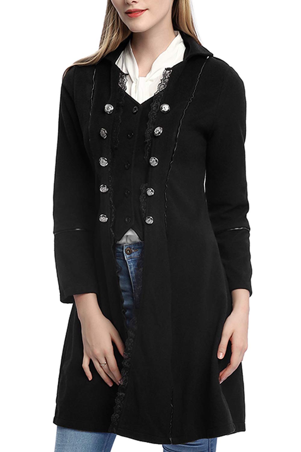 VNVNE Women's Gothic Steampunk Corset Halloween Costume Coat Victorian Tailcoat Jacket（M,Black）