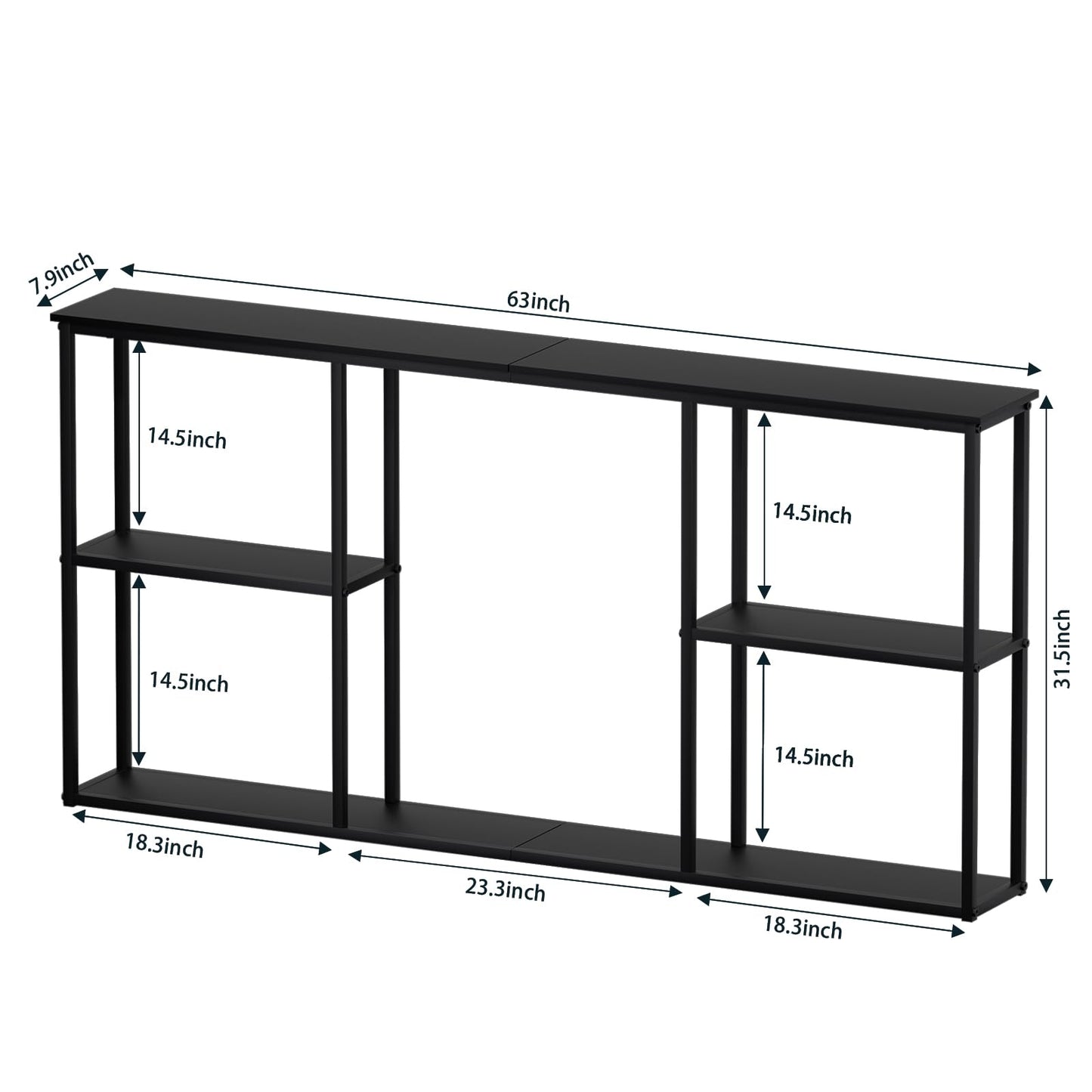 WOHOMO Black Console Table,3-Tire Small Entryway Table,Long Sofa Table for Hallway,Living Room(63 inch)
