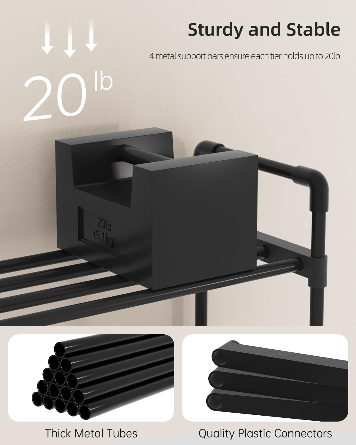 AAJZ Shoe Rack,Tall Large Capacity,Shoe Organizer, Metal Storage Shelf, for 12-15 Pairs, for Entryway,Closet, Bedroom Black (4 Tiers)