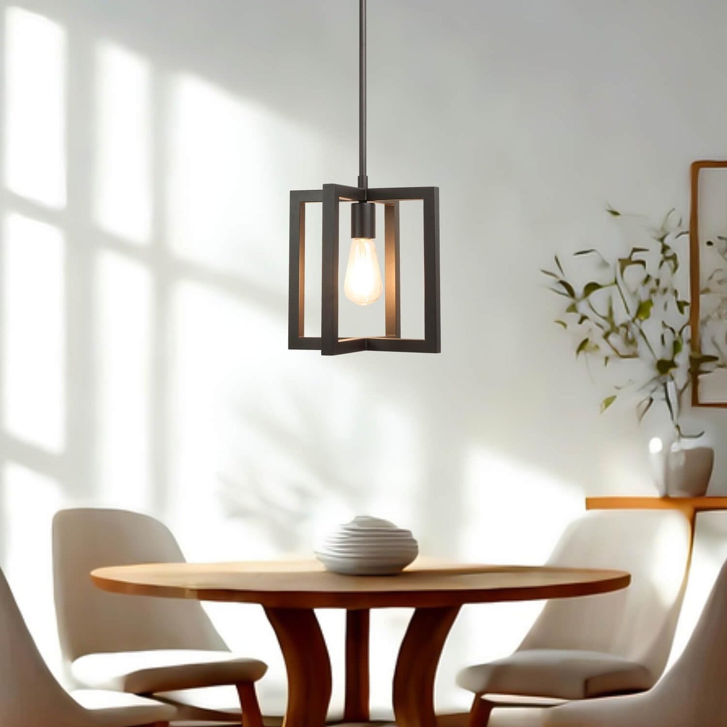 XiNBEi Lighting Cage Pendant Light, 1-Light Farmhouse Kitchen Island Hanging Light Fixture, Dark Bronze Adjustable Pendant Lighting for Dining Room Bedroom Hallway Entryway XB-P339-DB