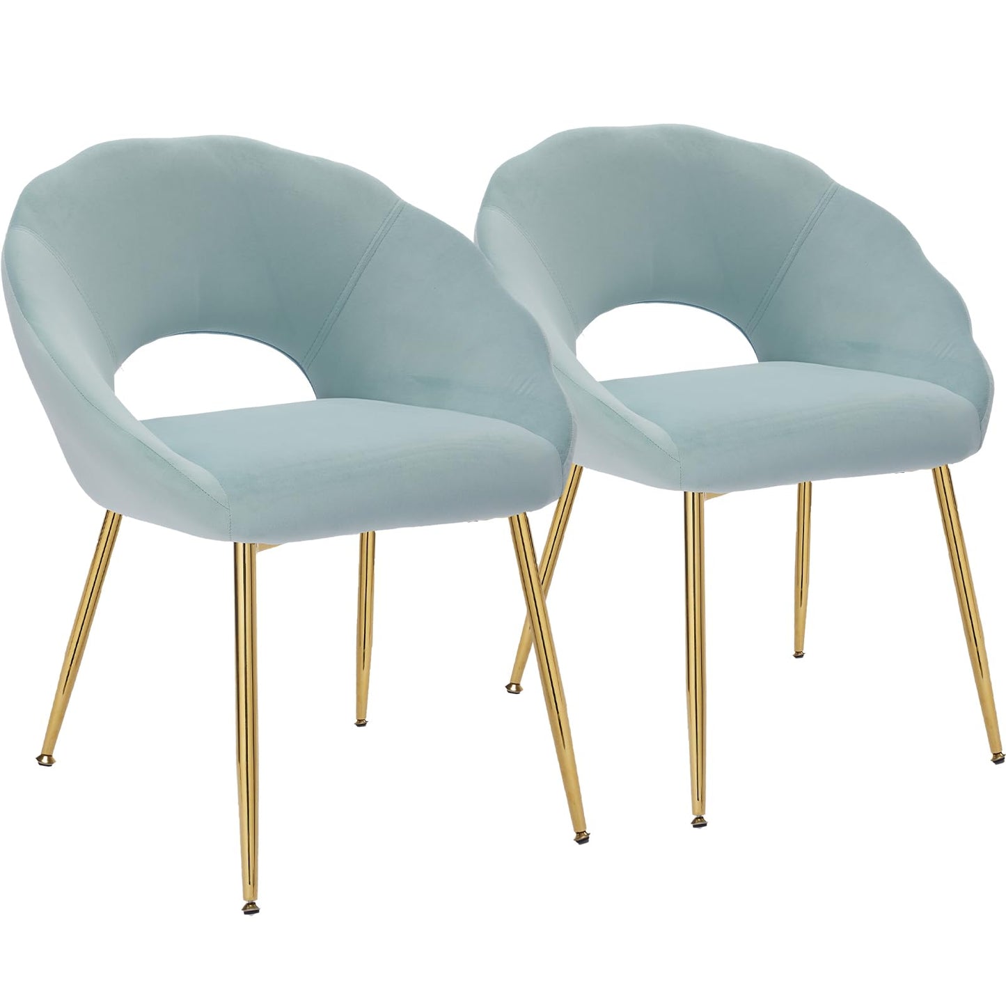 YDcosyfy Modern Small Accent Chair Set of 2, Comfy Velvet Vanity Chair with Shell Back & Golden Metal Legs, Decorative Chair no Wheels for Living Room, Makeup Room, Bedroom, Green