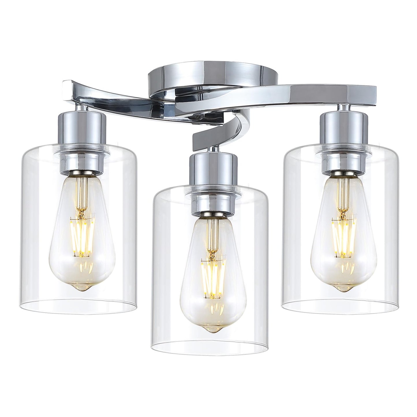 3WWWUEE 3-Light Semi Flush Mount Ceiling Light, Modern Close to Ceiling Light Fixtures with Clear Glass Shades, Chrome Light Fixture for Kitchen, Dining Room, Hallway, Entryway, Foyer