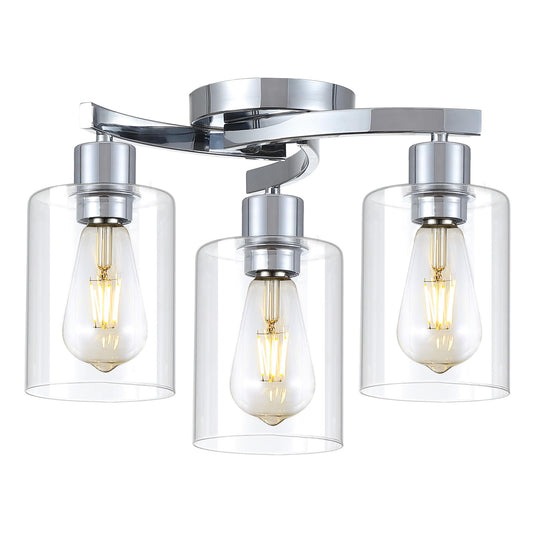 3WWWUEE 3-Light Semi Flush Mount Ceiling Light, Modern Close to Ceiling Light Fixtures with Clear Glass Shades, Chrome Light Fixture for Kitchen, Dining Room, Hallway, Entryway, Foyer