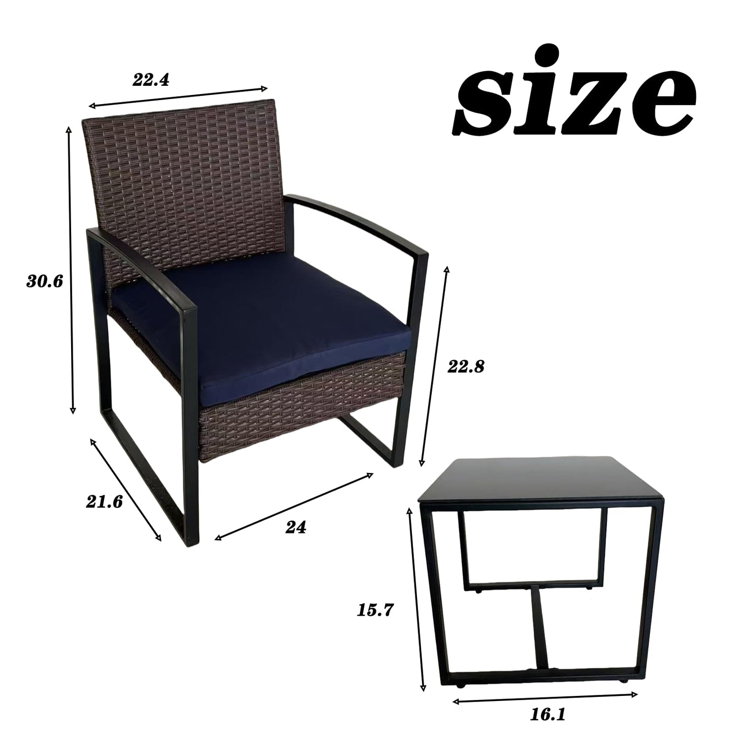 3 Piece Patio Chairs Set Outdoor Patio Furniture Set with Coffee Table, Bistro Set with Cushions for Balcony Apartment Deck