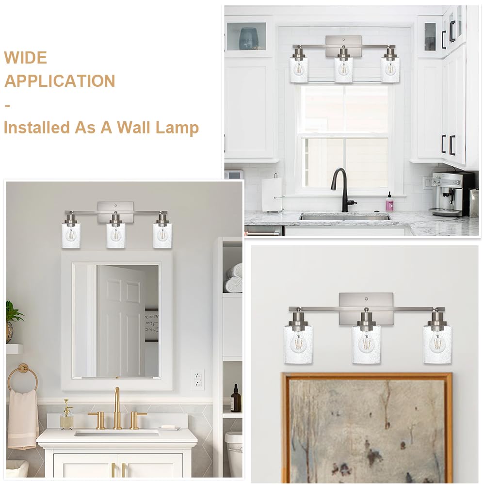 WINSHEN 3-Light Rotatable Track Lighting Kit, Brushed Nickel Semi Flush Mount Ceiling Light Vanity Lighting Fixtures Spotlight, Seeded Glass Shades