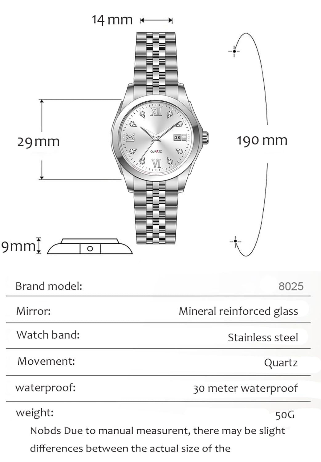 Women's Bracelet Watch Stainless Steel Quartz Watch Luminous Waterproof Watch Business Watches for Women (White)