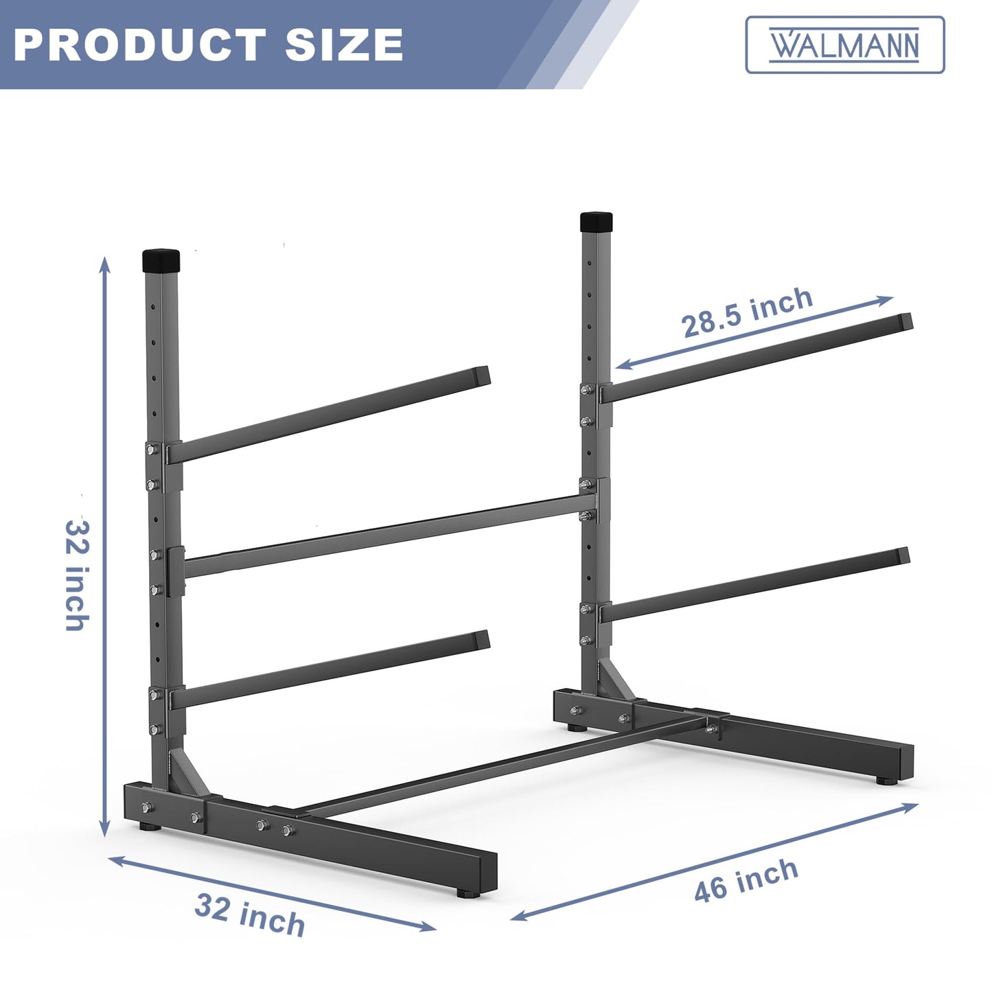 WALMANN Garage Kayak Storage Rack, Heavy-Duty Metal Kayak Rack 2-Tier Adjustable Freestanding Kayak Stand, Holds Up to 320 lbs