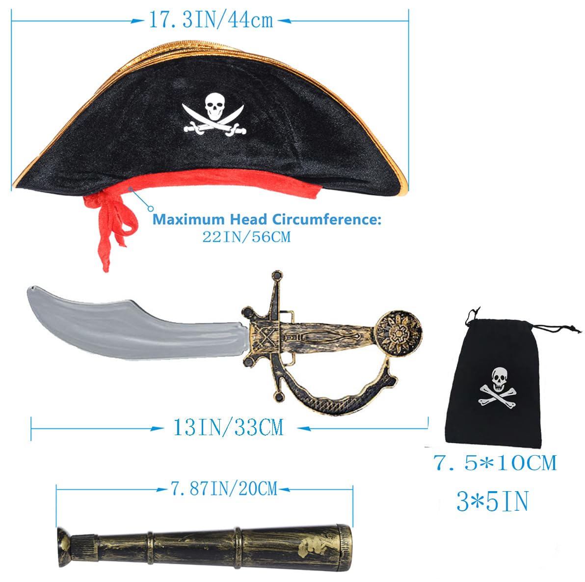 9 PCS Pirate Costume Kids Coat Pants Hat with Accessories Deluxe Set for Party Cosplay 6-7 Years