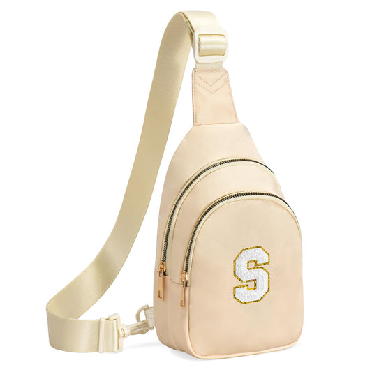 Viverte Small Initial Sling Bag Cross Body Bag Fanny Pack for Girls Teen Girl Gifts Trendy Stuff Personalized Gifts for Tween Teenager Girls Cute Cool Stuff for Girls (Beige-S)