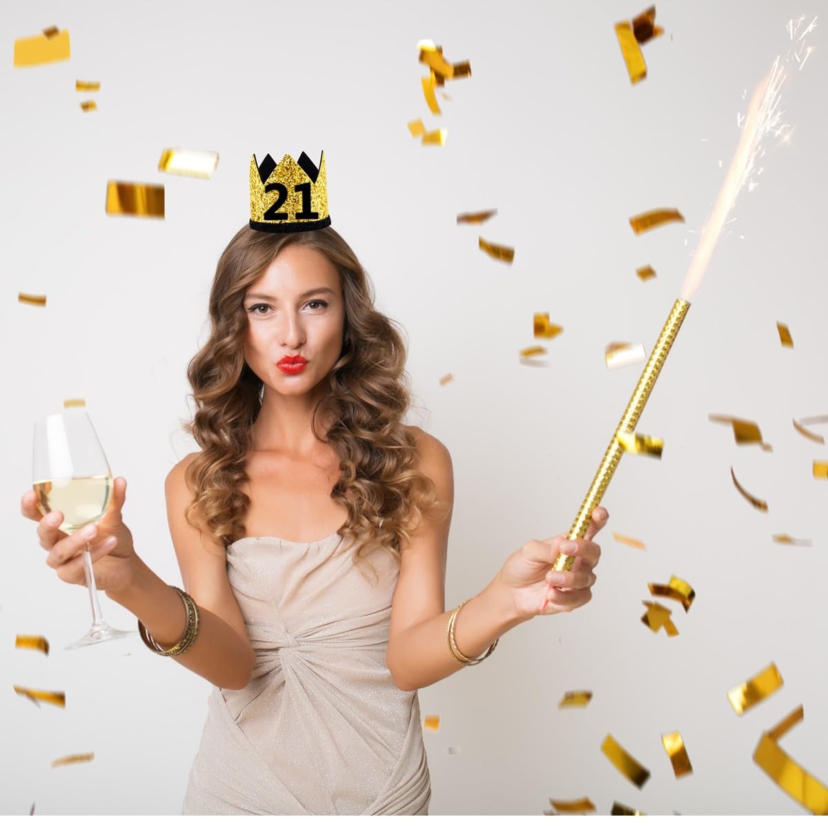 21st Birthday Crown Hat Gold Black Sequin Party Crown, Happy 21 Years Old Bday Decorations Twenty-one Cap Party Outfit Gifts Photo Booth Props Supplies Ideal Him Her Men Women Party Favors Decors