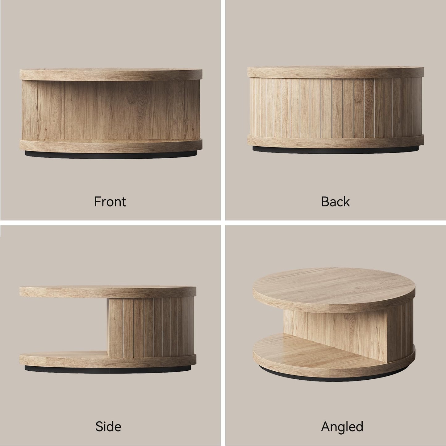 31-Inch Round Wood Center Tea Tables with Shelf for Living Room, 2-Tier Fluted Coffee Table with Circle Wooden Tabletop and Open Shelves for Home Apartment Small Spaces, Natural Oak