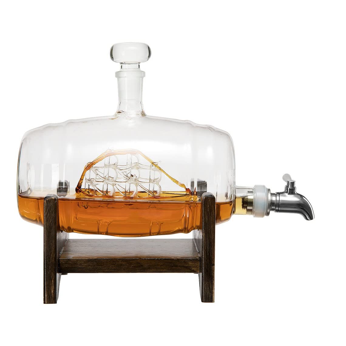 Whiskey Ship in a Barrel Decanter With Ship With 2-10 oz Glasses - By The Wine Savant, Whiskey & Wine Decanter Clear