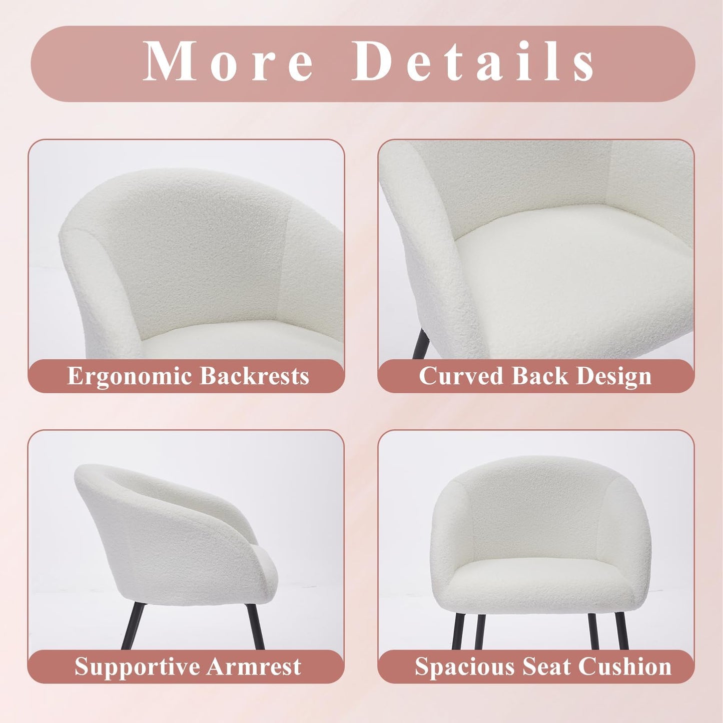 YDcosyfy Modern Small Accent Chair, Comfy Sherpa Makeup Vanity Chair with Metal Legs, Decorative Chair no Wheels for Living Room, Dressing Room, Bedroom, White