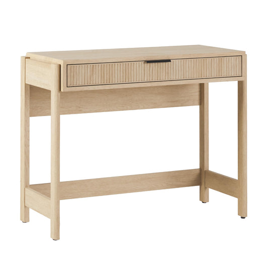 Walker Edison Transitional Office Design, Reeded Drawer Front Detail, Writing Desk with Drawer, Spacious Desktop, Complementary in Living Spaces, 38”W x 16.75”D x 30”H, Coastal Oak