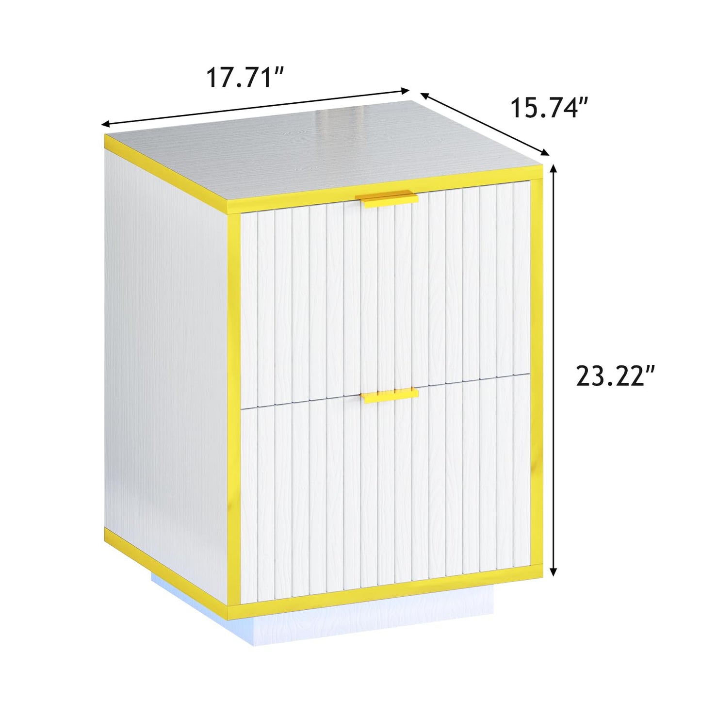 White and Gold Nightstand with 2 Fluted Drawers, 18 Inch Night Stand with Storage, White Night Stand with Golden Handles, Mid Century Modern Nightstand for Bedroom,White and Gold