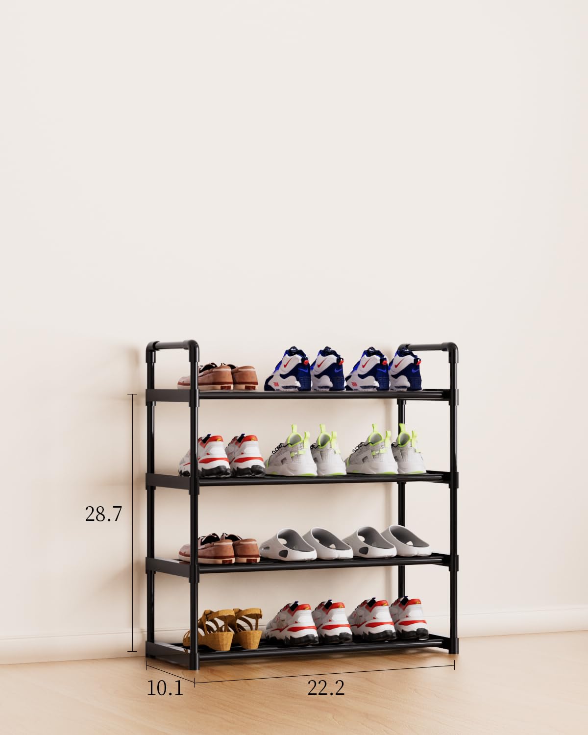 AAJZ Shoe Rack,Tall Large Capacity,Shoe Organizer, Metal Storage Shelf, for 12-15 Pairs, for Entryway,Closet, Bedroom Black (4 Tiers)