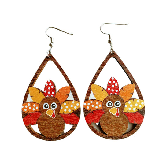 Wooden Halloween Earrings - Ghost, Pumpkin, Turkey Dangle Earrings - Cartoon Maple Wood Jewelry for Women - Thanksgiving Drop