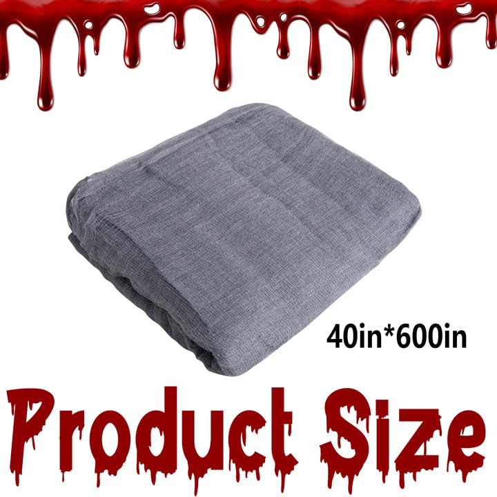 Watayo 600 x 40 Inch Large Size Halloween Creepy Cloth- Gray Halloween Spooky Fabric Cloth- Scary Creepy Gauze Cloth for Halloween Party Haunted House Windows Doorways Decorations