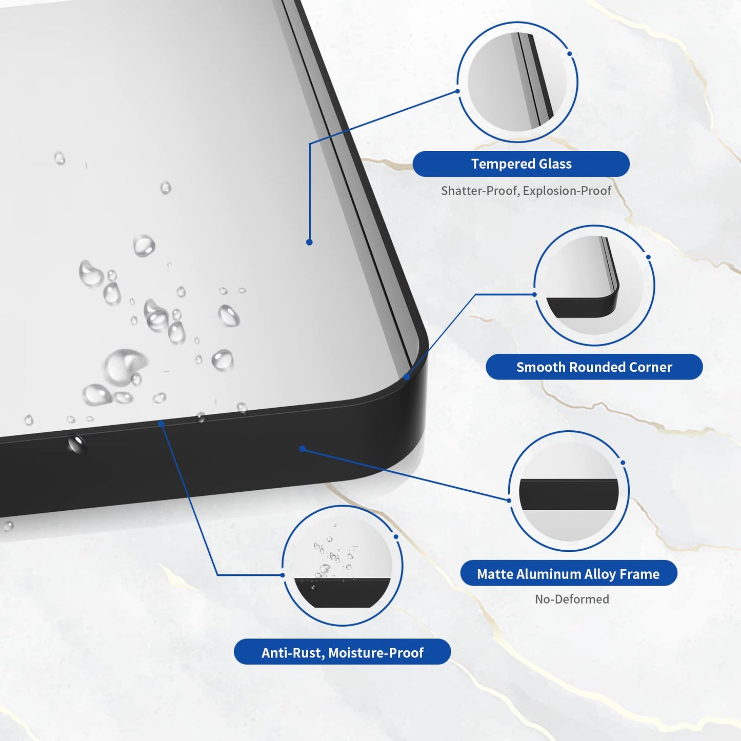 WEER Black Bathroom Mirror for Wall 40X30 Inch, Rectangular Black Metal Framed Vanity Mirror, Farmhouse Bathroom Mirror with Tempered Glass, Rounded Corner, Anti-Rust (Horizontal/Vertical)