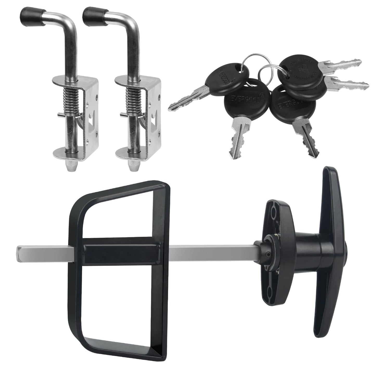 Hurrikom Shed Door Latch Kit with 5-1/2" Stem T-Handle Lock, 5 Keys and 2 Packs Spring Loaded Latch Hardware - Ideal for Sheds, Playhouses, Chicken Coops, RVs, Garages