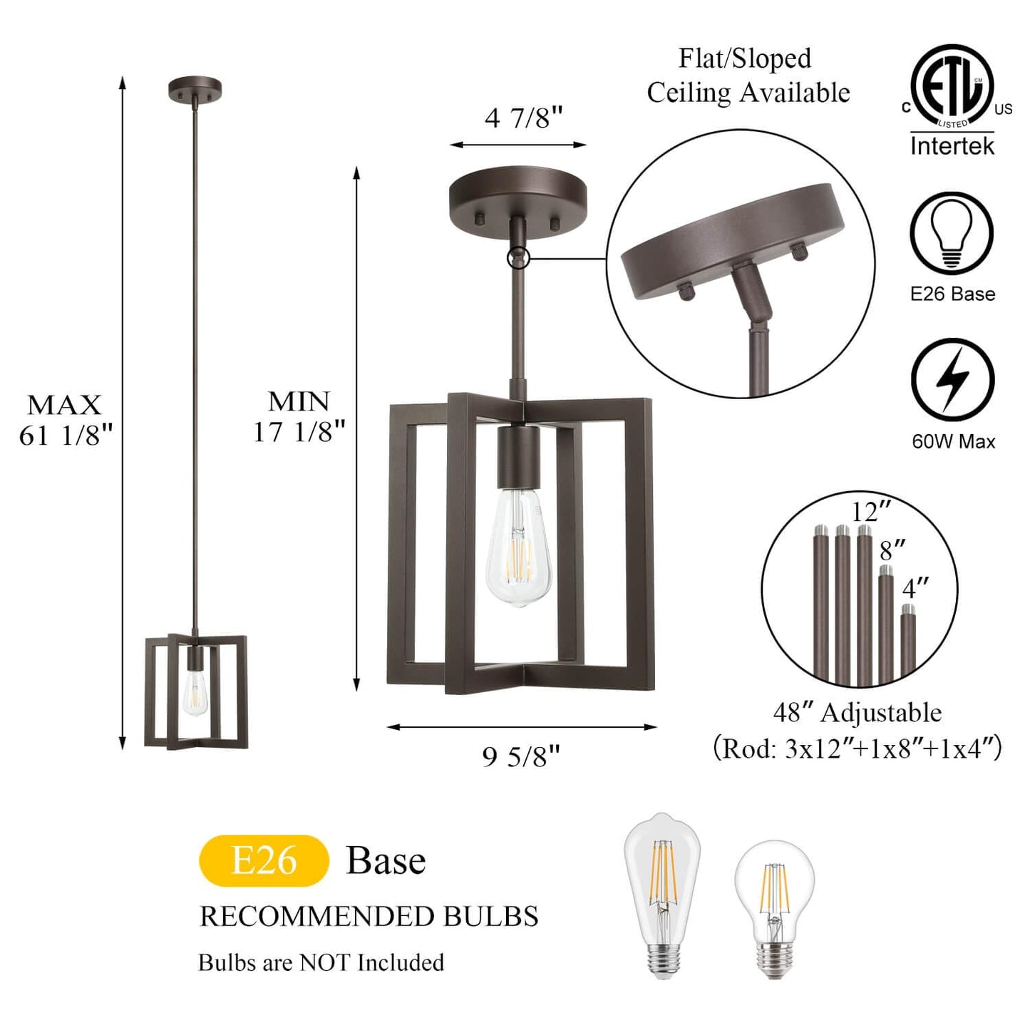 XiNBEi Lighting Cage Pendant Light, 1-Light Farmhouse Kitchen Island Hanging Light Fixture, Dark Bronze Adjustable Pendant Lighting for Dining Room Bedroom Hallway Entryway XB-P339-DB