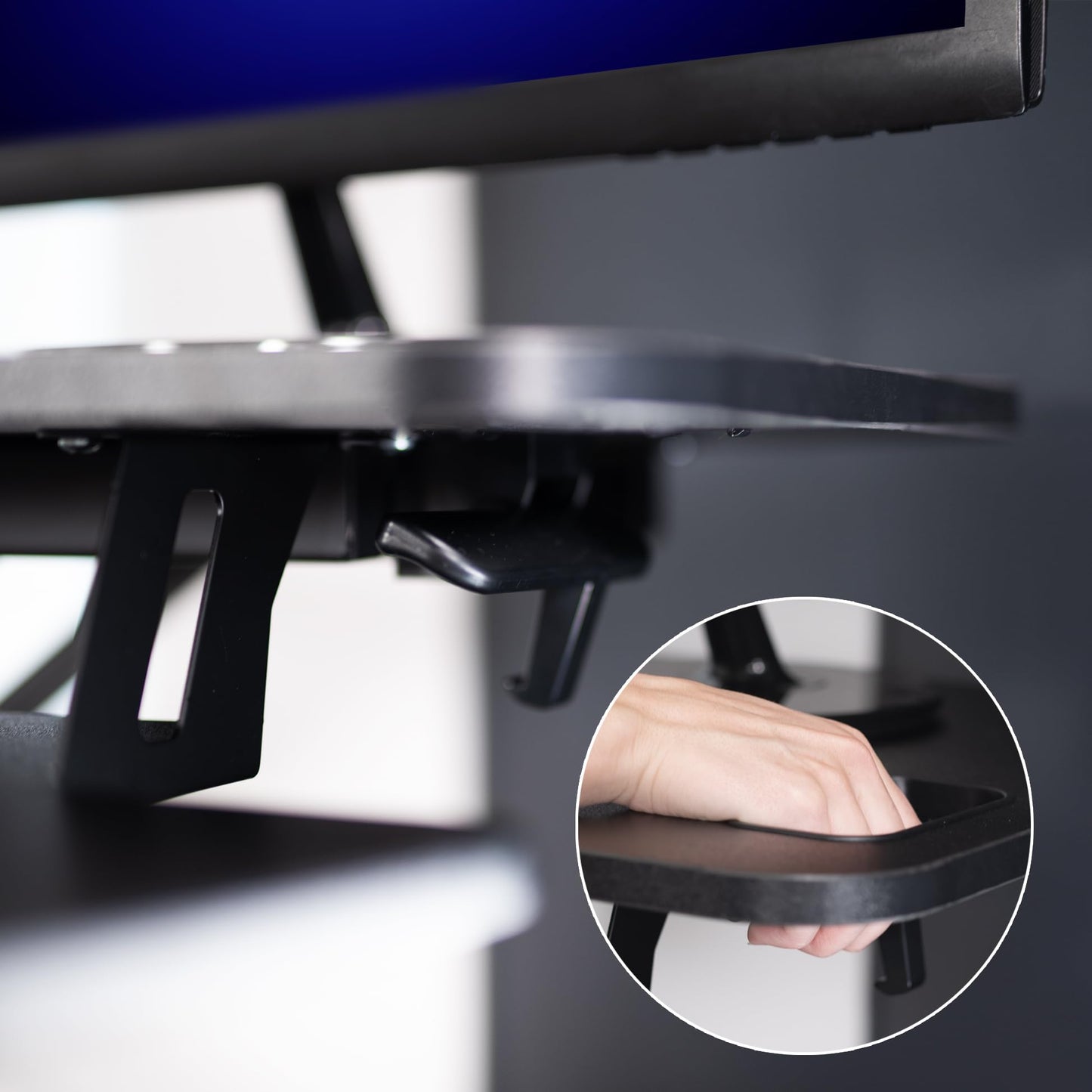 VIVO Extra Wide 38 inch Corner Desk Converter, K Series, Height Adjustable Sit to Stand Riser, Dual Monitor and Laptop Workstation with Wide Keyboard Tray, Black, DESK-V000KL