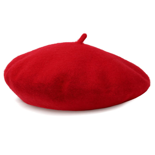 Women French Wool Beret Hats - Solid Color Classic Beanie Winter Cap(Red)