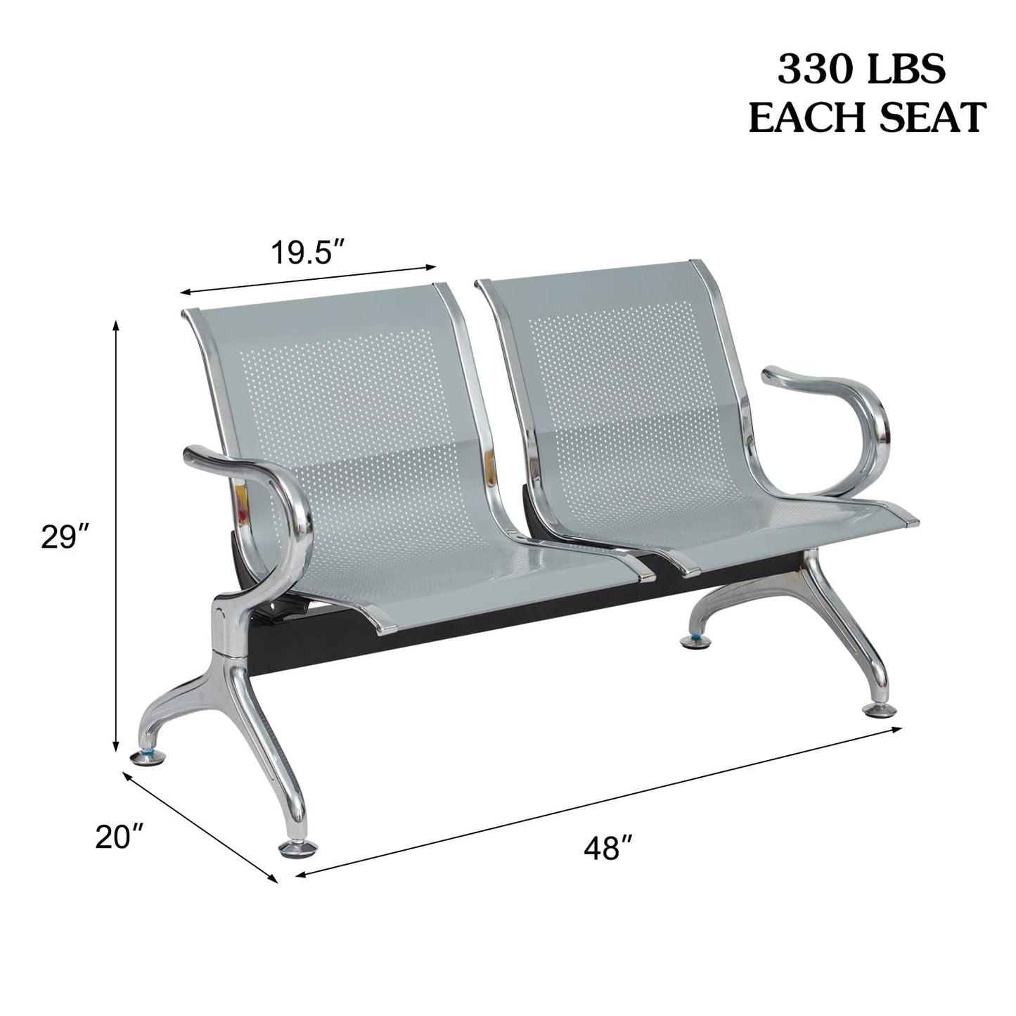 Waiting Room Chair Bench - Airport Reception Bench with Arms Guest Reception Chairs Office Chair Lobby Bench Seating Office Bench Waiting Area Chairs for Airport Market Bank Hospital School, Silver