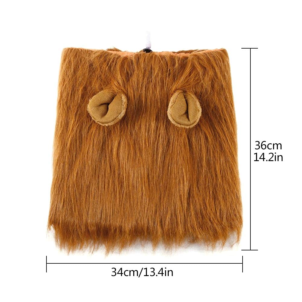 6MILES 1 Pcs Light Brown Adjustable Washable Comfortable Funny Lion Mane Wig with Ears for Dog and Cat Costume Pet Fancy Hair Clothes Dress, Large