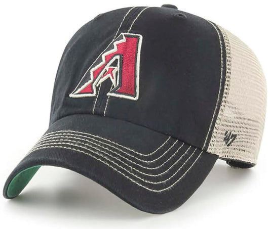 47 MLB Trawler Primary Logo Team Color Mesh Trucker Clean Up Adjustable Hat, Adult One Size Fits All - Arizona Diamondbacks Black